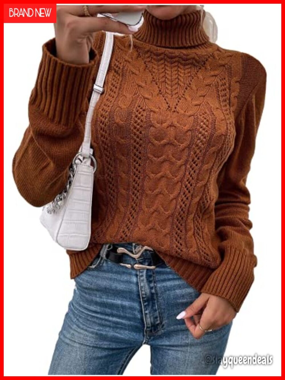 Womens Cable Knit Turtleneck Pullover Sweater Long Sleeve Fitted